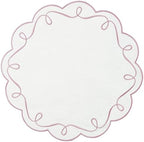 15 Inch Ribbon Twirl Embroidery Round Placemats Set of 4, Scalloped Round Table Mats for Party Kitchen Dining Decoration, Pink by OPEXSCAL