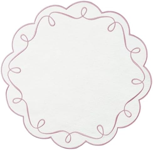 15 Inch Ribbon Twirl Embroidery Round Placemats Set of 4, Scalloped Round Table Mats for Party Kitchen Dining Decoration, Pink by OPEXSCAL