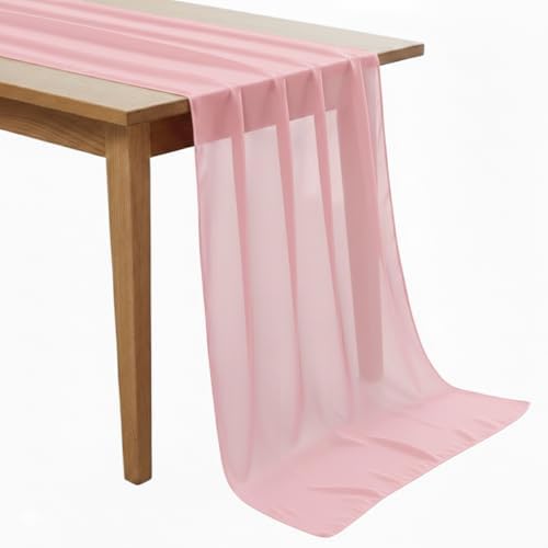 MDS Pack of 25 | Dusty Rose | 10ft Chiffon Table Runner 29x120 Inches Long Romantic Rustic Sheer Gauze Runner for Wedding Bridal Shower Birthday Banquets Engagement Spring Easter Boho Decorations by MDS