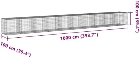 vidaXL Gabion Basket with Cover 393.7"x39.4"x39.4" Galvanized Iron - Image 3