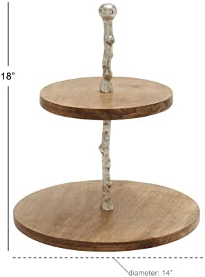 Deco 79 Mango Wood Tiered Server with Aluminum Accents, 14" x 14" x 18", Brown - Image 3