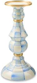 MACKENZIE-CHILDS Pillar Candlestick, Large, Light-Blue-and-White Sky Check by Unknown