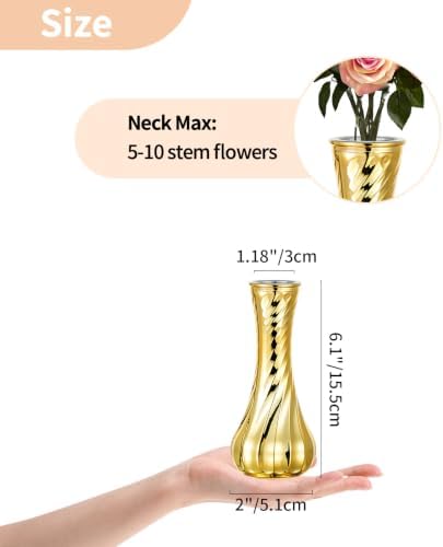 NUPTIO Gold Glass Bud Vase, Vintage Ribbed, 6.1", 6 Pcs - Image 4