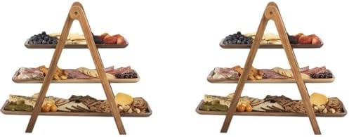 2X 3 Tier Serving Tray Wood Tiered Tray Decor Cake Stand Farmhouse Tiered Tray Party Serving Dishes and Platters Trays by Unknown