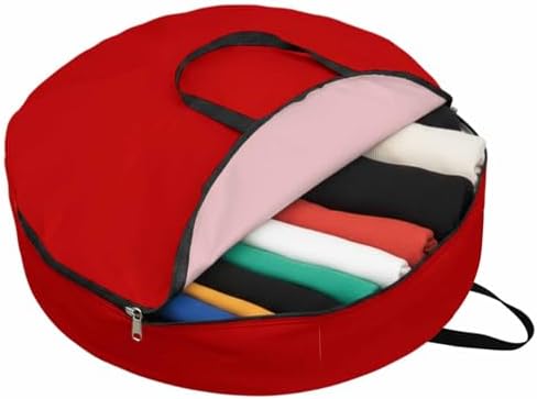 24 Inch Round Storage Bag 1 Pack,Christmas Red Waterproof Wreath Storage Container with Handles&Zipper Simplistic Closet Organizer Bags Garland Box - Image 2