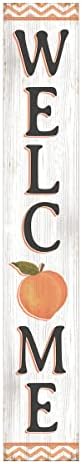 Welcome With Peach Sign for Front Door, 4ft Tall Front Porch Decor, Vertical Wooden Signs for Front Porch, Rustic Farmhouse Wood Porch Decorations Outdoor by LERJIMUX