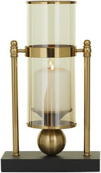 CosmoLiving by Cosmopolitan Metal Pillar Candle Holder with Metal Stand, 8" x 4" x 13", Gold by CosmoLiving