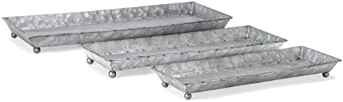 Red Co. Set of 3 Decorative 12.5” to 17.5” Rustic Galvanized Metal Trays with Distressed Finish - Image 3