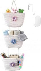 Hanging Basket, Over Door Organizer, 3 -Tier Wall Basket with Hooks by WYCOROY
