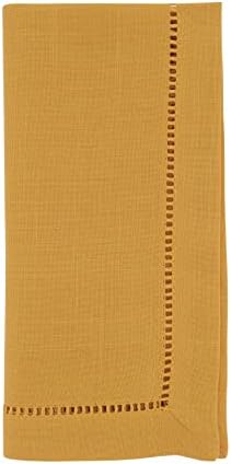 SARO LIFESTYLE Classic Hemstitch Cloth Napkins (Set of 12) - Elegant Everyday Dinner Napkins with Textured Fabric and Hemstitched Border for Dining Tables and Formal Entertaining, 18"x18", Mustard by SaroLifestyle