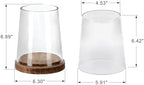 6" Wide Glass Hurricane Candle Holders with Handmade Sturdy Glass Sleeves and Vintage Natural Wood Base for Pillar Candle & Plants, Industrial, Farmhouse, Display Cloche Bell Jars, Table Centerpiece - Image 2