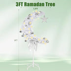3 FT Eid Ramadan Moon Tree, Lighted Crescent Artificial Tree with LED Star String, Garden Decor Outdoor Lights,Islamic Decoration for Garden, Indoor, Home, Party Decor(Silver) - Image 3