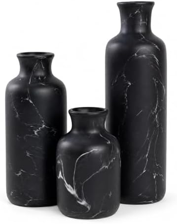Resin 3 Piece Decorative Vase Set, Black Marble Look Farmhouse Home Decor by YMXYJM