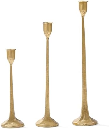 Gold Taper Candle Holders Set of 3, Heavy Candlestick Holders Decorative Candle Stand for Table Centerpiece, Cast Iron Candle Stick Holder Decor - Image 2