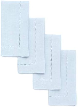 Solino Home 100% Pure Linen Dinner Napkins Light Blue, 20 x 20 in, Set of 4 by SolinoHome