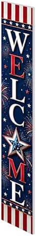 48x8" 4th of July Welcome Porch Sign, Patriotic Porch Decor for Independence Day, Standing Welcome Sign for Front Door, PVC, Design 3 - Image 3