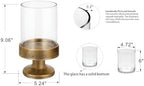 5" Wide Glass Hurricane Candle Holders and Glass Vase with Metal Base in Antique Gold, Handmade and Sturdy Glass, Pillars, Flower Arrangement, Centerpiece, Dining Table, Console Table, Mantel - Image 2