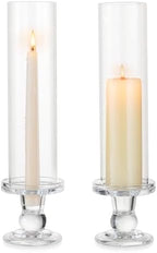 Hurricane Glass Candle Holders: Clear Candlestick Holders Set of 2 by CreatedforWeddingsandHome