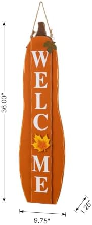 Glitzhome Fall Reversible Wood Pumpkin Porch Sign – 36" Dual-Sided Welcome Design with Autumn Leaves，Flips to Hey Boo for Halloween Entryway - Image 3