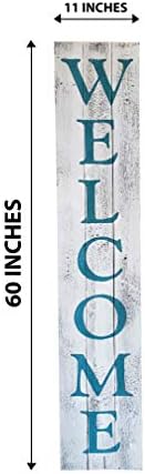 Welcome Sign for Front Porch Made with Real Rustic Reclaimed Wood - 5 feet Tall - Fixer Upper Farmhouse barn Wood Style (White/Teal) - Image 2