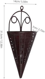 INOOMP Rattan Decorative Hanging Wall Basket Set Lightweight Cone Shaped Woven Planters for Balcony Garden and Home Storage Rustic Style Hanging Storage Basket for Flowers and Green Plants - Image 2