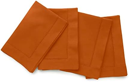 Solino Home Cotton Linen Napkins Cinnamon Hemstitch, 20 x 20 in, Set of 4 by SolinoHome