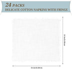 Pesonlook 24 Pcs White Cotton Linen Napkins with Fringe, 16x16 Inches - Image 3
