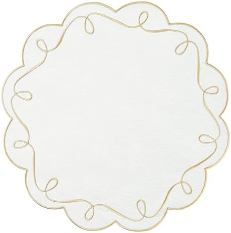 16.5 Inch Ribbon Twirl Embroidery Round Placemats Set of 4, Scalloped Round Table Mats for Party Kitchen Dining Decoration, Gold by OPEXSCAL
