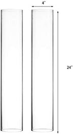 CYS EXCEL 2 PCS (H:24" D:4") Open Ended Glass Hurricane Candleholder Tube Shade | Open Flame Candle Chimney Tube Cover | Bottomless Cylinder - Image 2