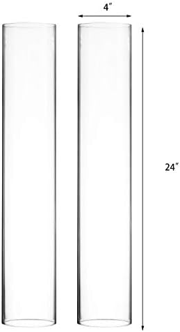 CYS EXCEL 2 PCS (H:24" D:4") Open Ended Glass Hurricane Candleholder Tube Shade | Open Flame Candle Chimney Tube Cover | Bottomless Cylinder - Image 2