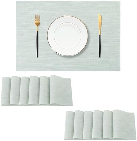Leetaltree Mint Cream Placemats Set of 12 - Heat Resistant Non-Slip Place mats for Dining Table, Washable Durable PVC Vinyl Woven Table Mats（Mint Cream, 12） by Leetaltree-ArtatEveryTable