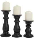 Deco 79 Mango Wood Decorative Candle Holder Turned Style Pillar Candle Stand, Set of 3 Candlestick Holder 10", 8", 6"H, Black by Unknown