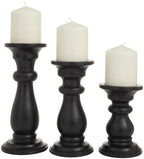 Deco 79 Mango Wood Decorative Candle Holder Turned Style Pillar Candle Stand, Set of 3 Candlestick Holder 10", 8", 6"H, Black by Unknown