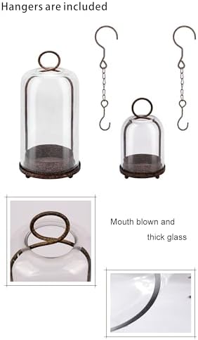 6" & 4" Wide Versatile Modern Metal Hurricane Lantern with Handmade Sturdy Glass Dome in Rustic Brown for Pillar Candle & Plants, Industrial, Farmhouse, Shabby Chic (Brown, 4"x7.5" &6.3"x11.2") - Image 3