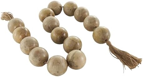 Deco 79 Mango Wood Handmade Beaded Garland with Tassel Round Extra Long Orb Large Beads with Tassel with Knotted Jute, Beads with Tassel 63" x 3" x 3", Brown - Image 2