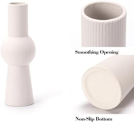 Ceramic Vase Set of 3 White Home Decor Modern Farmhouse Style Living Room Ornament Dining Table Room Pottery Small Vases for Dried Flowers - Image 4