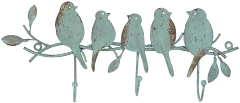 SOFFEE DESIGN Vintage Metal Wall Mounted Coat Rack with 3 Hooks, Birds on Tree Branch Hanger Key Holder Wall Organizer for Hats, Towels, Clothes, Scarves, Jewelry Wall Decoration - Green by SOFFEEDESIGN