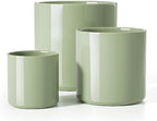 LE TAUCI 10+8+6 Inch Ceramic Pots for Plants, Indoor Planters with Drainage Hole and Plug, Modern Cylinder Flower Pots Set of 3 for Living Room and Kitchen, Glossy, Sage Green by LETAUCI