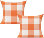 VAKADO Outdoor Fall Throw Pillow Covers 26x26 Set of 2 Orange Buffalo Plaid by VAKADO
