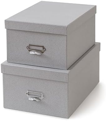 Soul & Lane - Gray Stacking Storage Boxes with Label Holders, Set of 2 by SoulLane