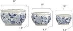Galt International Blue & White Round Floral Porcelain Ceramic Plant Flower Planter Pot Set of 3 (8", 10", 12") Garden Pots Chinese Asian Design - Image 2
