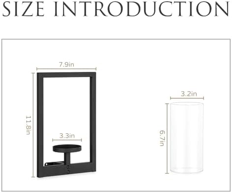 Modern Metal Wall Sconce Candle Holder Set of 2, Matte Black Floating Frame with Removable Glass Chimney, 11.8" Decorative Wall Mounted Lantern for Living Room, Patio, or Planter Display - Image 6
