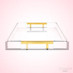 Modern 16"x12" Rectangle Acrylic Lucite Plastic Decorative Serving Tray with Gold Polished Stainless Steel Metal Handles Home Decor Ottoman Coffee Table Makeup Perfume Display Vanity By Home Redefined - Image 4