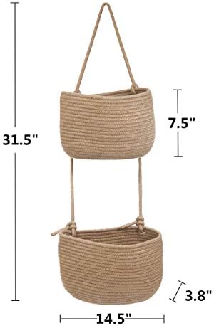 Over The Door Hanging Basket, 2 Tier Cotton Rope Woven Organizer - Image 3