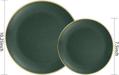 PULOTE 100PCS Green Plastic Plates - Green Disposable Plates With Gold Rim - Include 50 Pieces Dinner 10.25inch,50 Pieces Dessert 7.5inch for Party&Christmas - Image 3