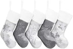 GEX Christmas Stockings 5 Pack for Family 20" Large Silver Gray Satin with Sequins Faux Fur Rhinestones Embroidered Classic Luxury Fireplace Tree Decorations Ornament for Xmas Season (Set of 5) - Image 6