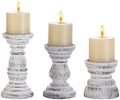 Rustic Wooden Pillar Candle Holders Set of 3 in Distressed White, Florence Style, Farmhouse Wooden Candle Holder, Wooden Candle Stand, Small Wooden Candlestick Holders, Living Room, Table Centerpiece by Unknown