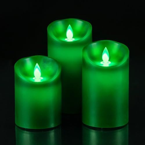 Real Wax Green Flame LED Candles, Remote Control, Moving Wick - Image 2