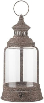 14" Twakutwaku Verstile Farmhouse Metal Hurricane Lantern in Rustic Brown, Glass Candlestick Holder, Decorative Pillar Candle Holder, Glass Dome Cloche Display (Rustic Brown, Medium) by Unknown