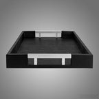 Modern Elegant 17.5"x12" Black Rectangle Shagreen Faux Leather Decorative Tray Ottoman Coffee Table Perfume Living Room Kitchen Serving Tray with Silver Metal Handles for All Occasion's - Image 4